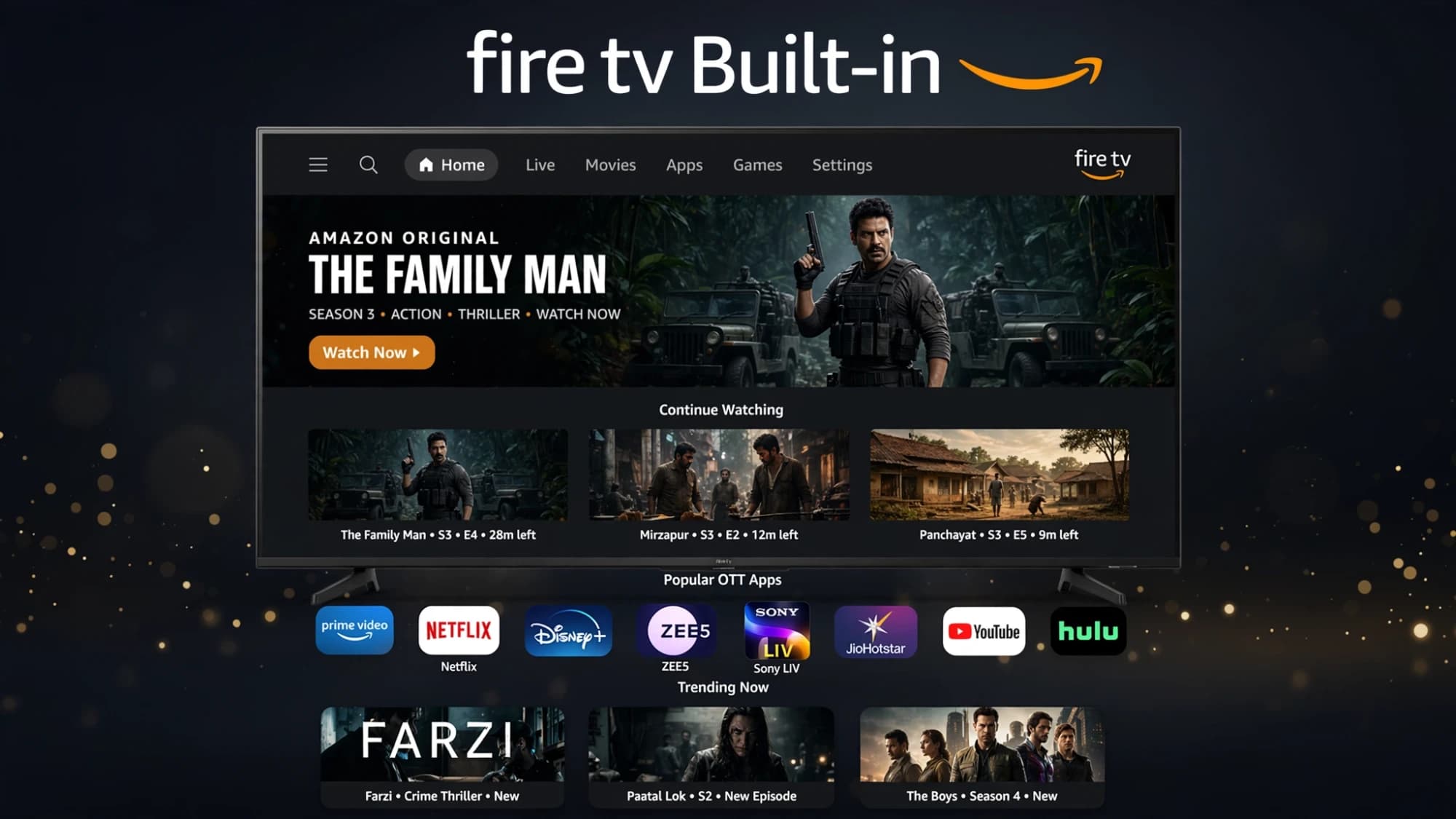 Fire TV home screen running on a Stanlee panel